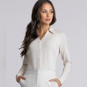 Buttercloth Champange Icy Cotton Regular Fit Long Sleeve Button Up Shirt